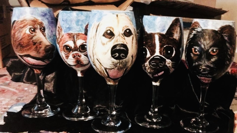 Portraits on wine glasses